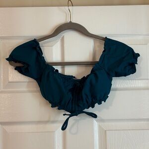 SHEIN Turquoise Bikini Top with Puff Sleeves.